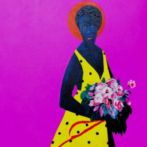 Viva - 21st Century, Contemporary, Figurative, Portrait of a Woman with Flowers, 2024