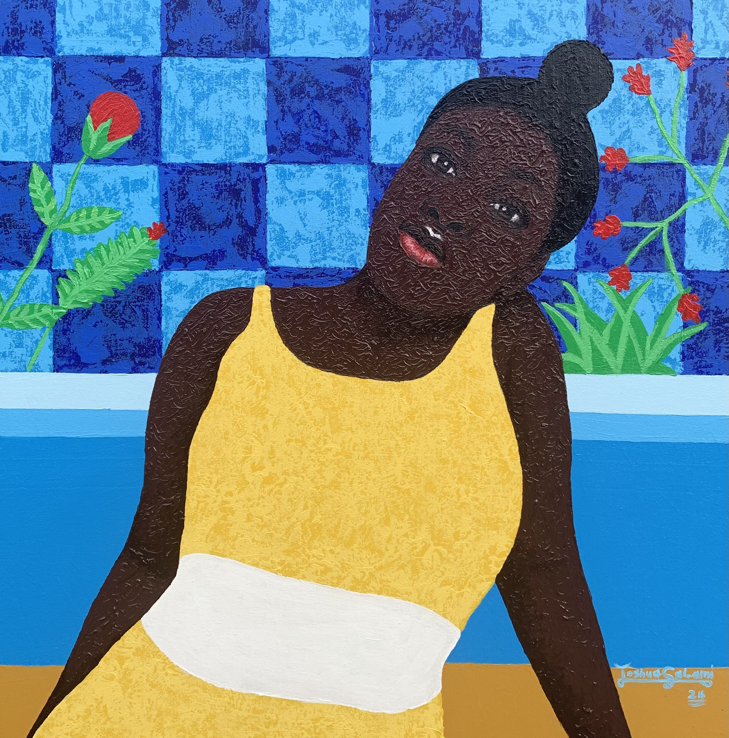 At Peace 1 - 21st Century, Contemporary Painting of Woman with Acrylic, Floral, 2024