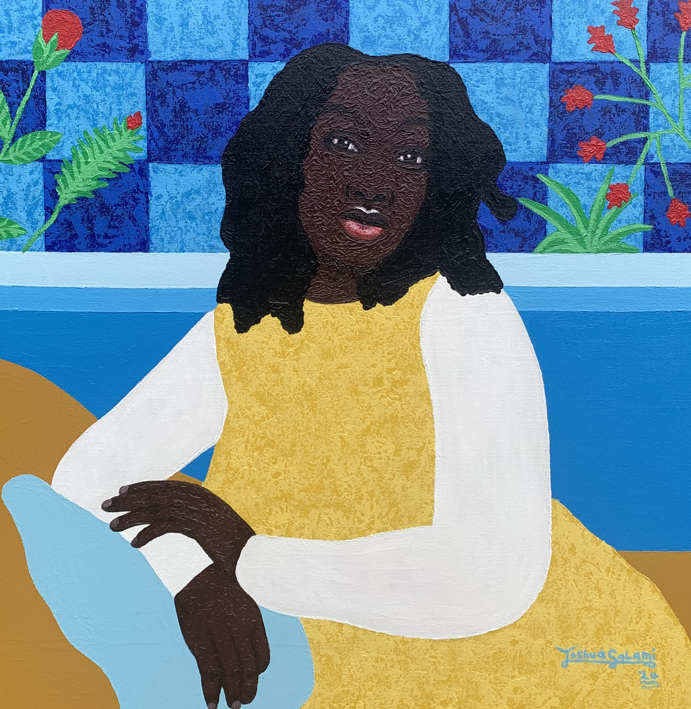 At Peace 2 - 21st Century, Contemporary Painting of Woman with Acrylic, Floral, 2024